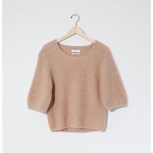 Amomento Womens Kid Mohair Wool Half Sleeve Pullover Tan Sweater Size 2 Medium